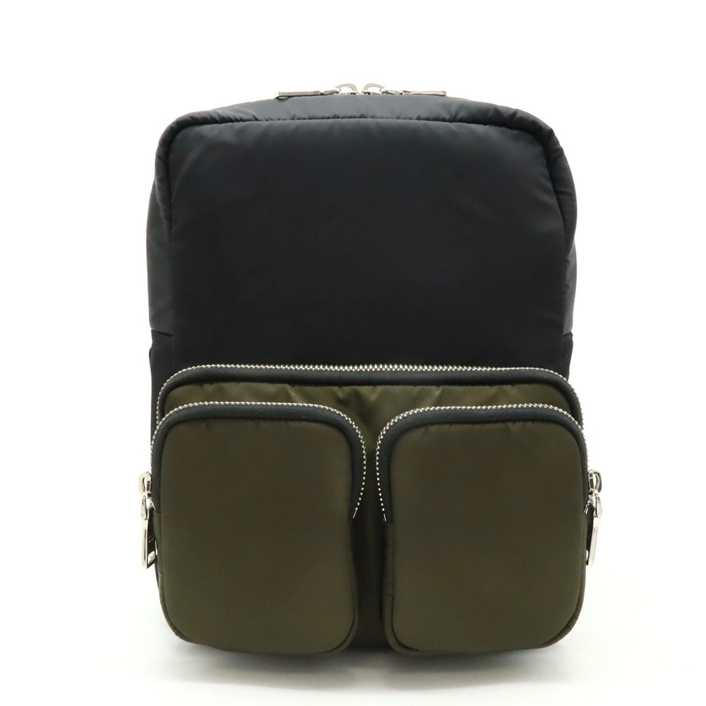 Prada TESSUTO POCKET Backpack Rucksack Daypack Leather NERO Black Khaki Green